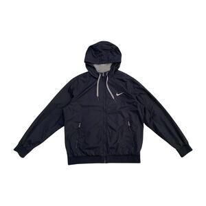 Nike‎ Vintage Windbreaker Jacket Navy Blue Made in USA Full Zip Hooded Mens L